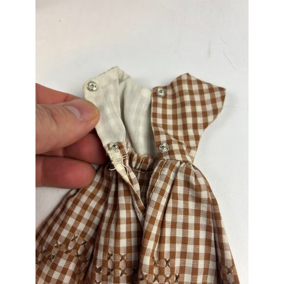 1960s Barbie clone brown gingham day dress, cutwork trim, 2-snap back, vtg - Picture 4 of 4